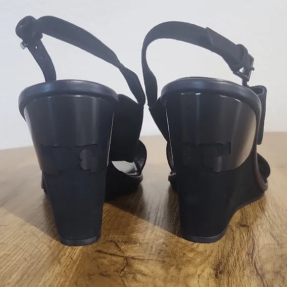 Tory Burch Plataforms Navy and Brown Women's Wedge Sandals - Picture 3 of 16